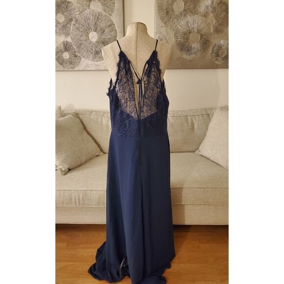 Haley Paige Lace Halter Overlay Chiffon Gown - Picture 8 of 14